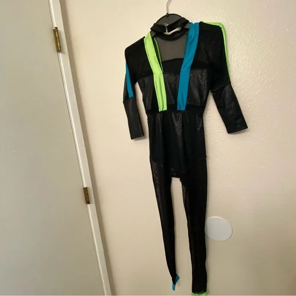 Revolution Dance black neon unitard costume ELECTRIC TOUCH RC22775 LC child
